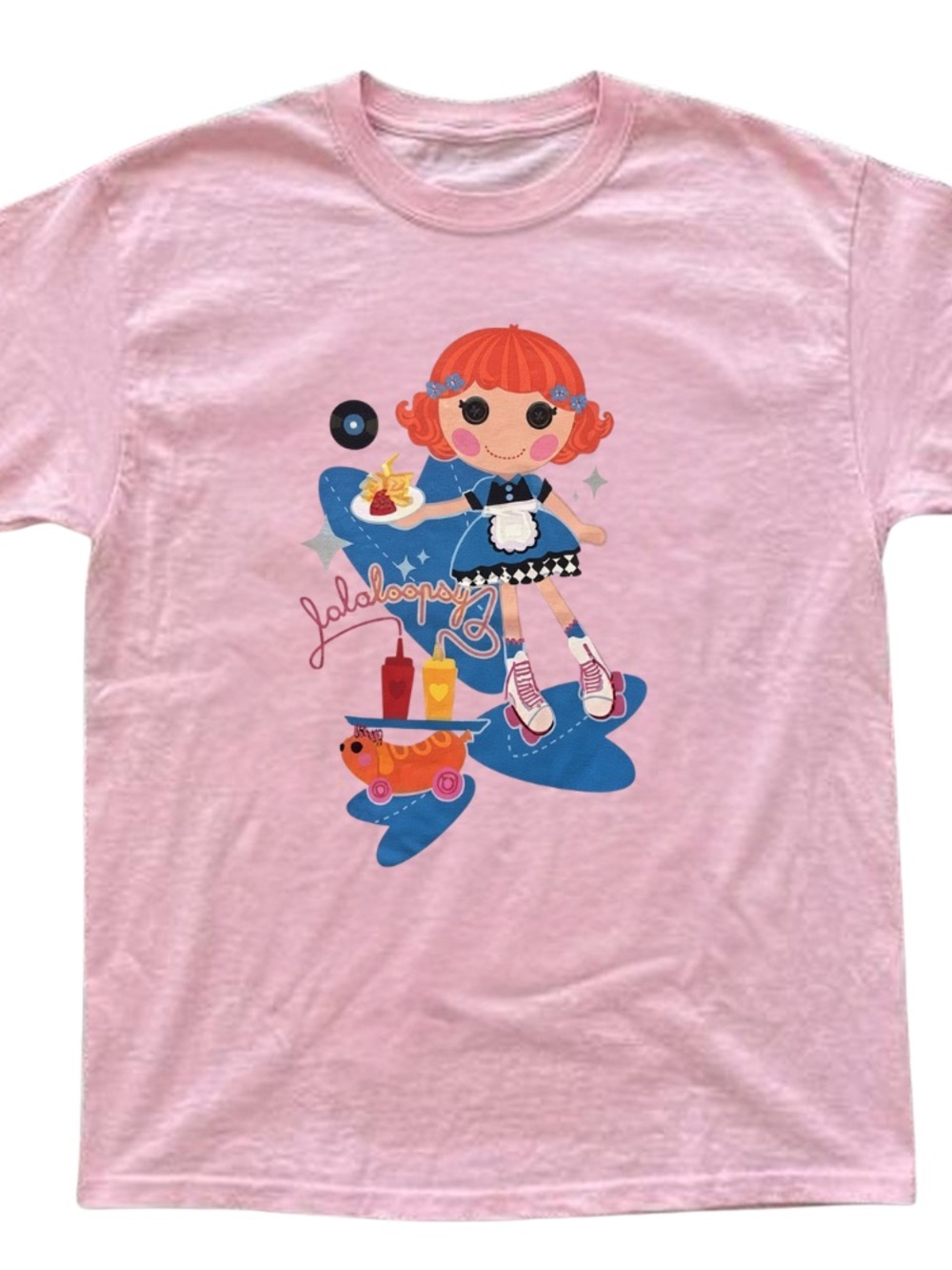Pink Graphic Tee with Retro Doll Print